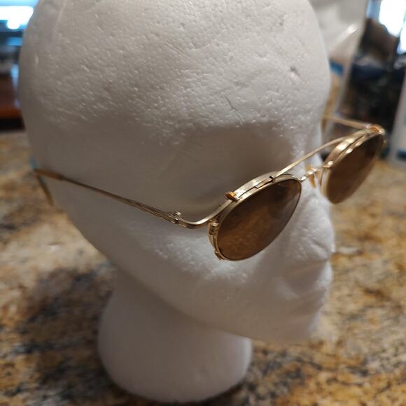 RARE Oliver Peoples OP 88 BG FRAMES ONLY Gold Oval Metal & Clip On Case Mens - Picture 6 of 16